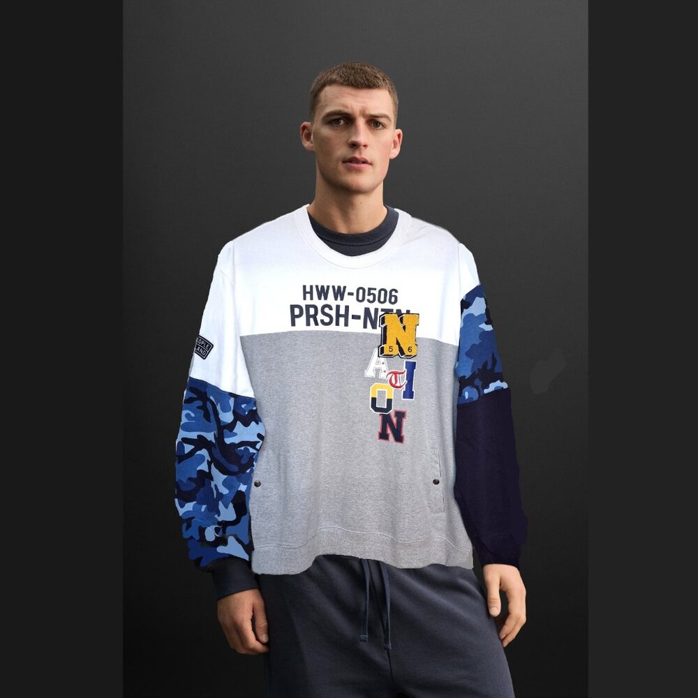 Parish Nation Blue Camo, Grey, White Colorblock Graphic Sweatshirt Sz 5XL